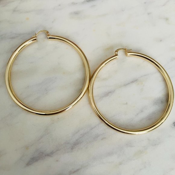 Large Hoop Earrings Circle Endless Huggie Big Hoops Earring, Oversize Earring - Picture 7 of 9